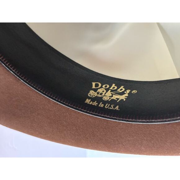 Vintage Dobbs Mens Brown Wool Felt Black Feather Fedora Hat 7 1/4 - Picture 13 of 16